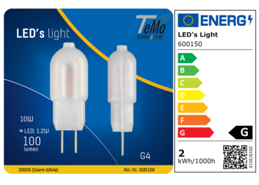 1 STÜCK (VPE) SHADA LED Stiftsockellampe G4, 100lm, 1,2 Watt, Warmweiss 3000K, mattiert, EEC: G (600150)